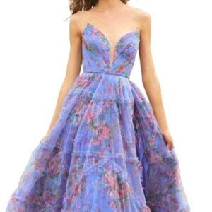 NWT Sherri Hill 55620 Tulle Prom Dress Periwinkle Print Size 8